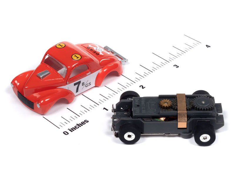 Auto World 1941 Willys Coupe Gasser (Red w/Race Graphics) Thunderjet HO Slot Car