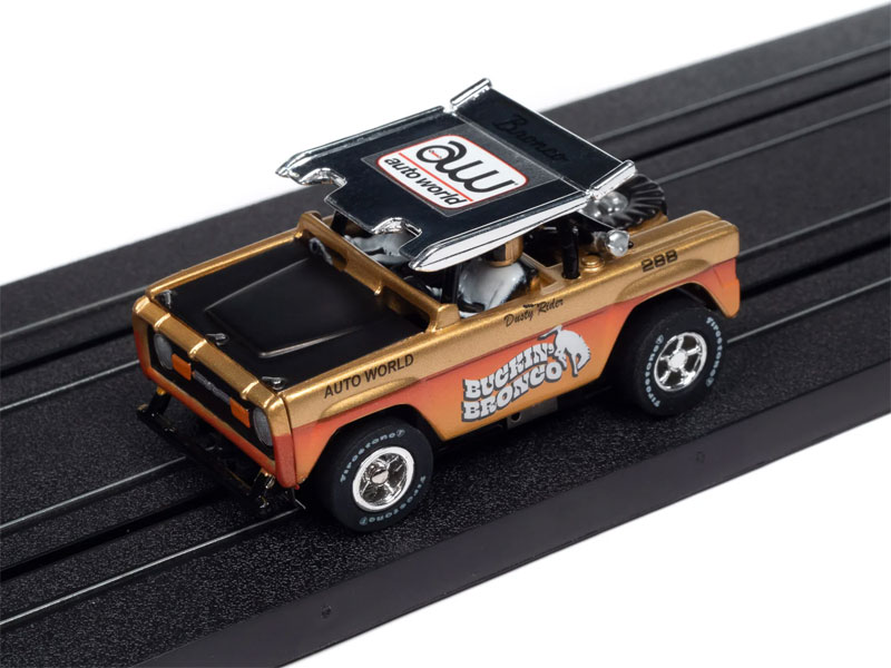 Auto World 1972 Ford Baja Bronco (Gold w/ Orange Race Graphics) X-Traction HO Slot Car