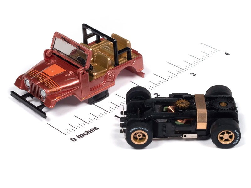 Auto World 1979 Jeep CJ-7 (Russet Red Poly w/Orange Renegade Graphics) X-Traction HO Slot Car