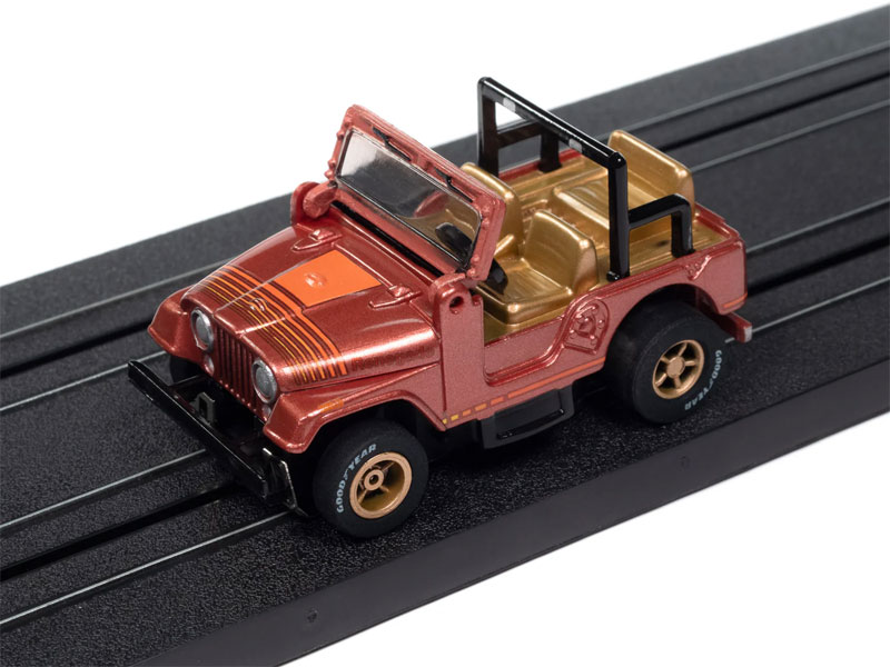 Auto World 1979 Jeep CJ-7 (Russet Red Poly w/Orange Renegade Graphics) X-Traction HO Slot Car