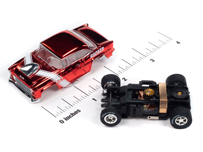 55 Chevy (Red Chrome) キャンディレッド☆HOスロットカー Auto World 1955 Chevrolet Bel Air (Red) X-Traction HO Slot Car