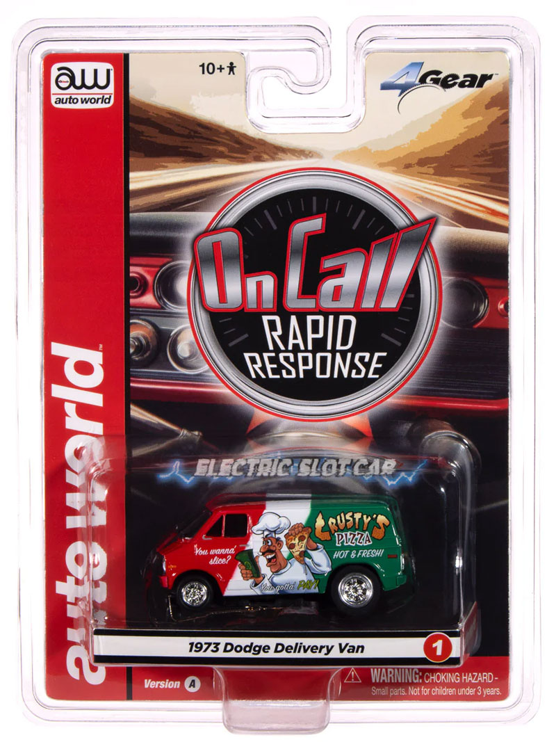 Auto World 1973 Dodge Delivery Van (Red, White & Green) 4Gear HO