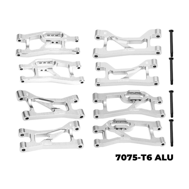 GPM Silver 7075 Alloy Front Upper & Lower and Rear Upper & Lower Suspension Arms for Mini Maxx