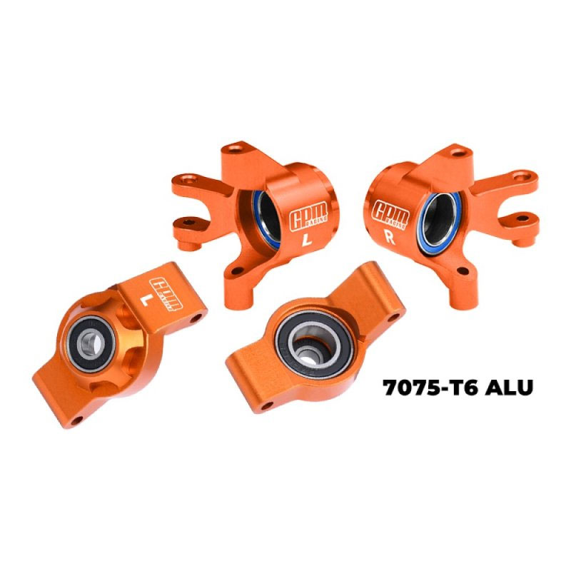 GPM Orange 7075 Alloy Front Steering Blocks and Rear Hub Stub Axle Carriers With Oversize Bearing for Mini Maxx
