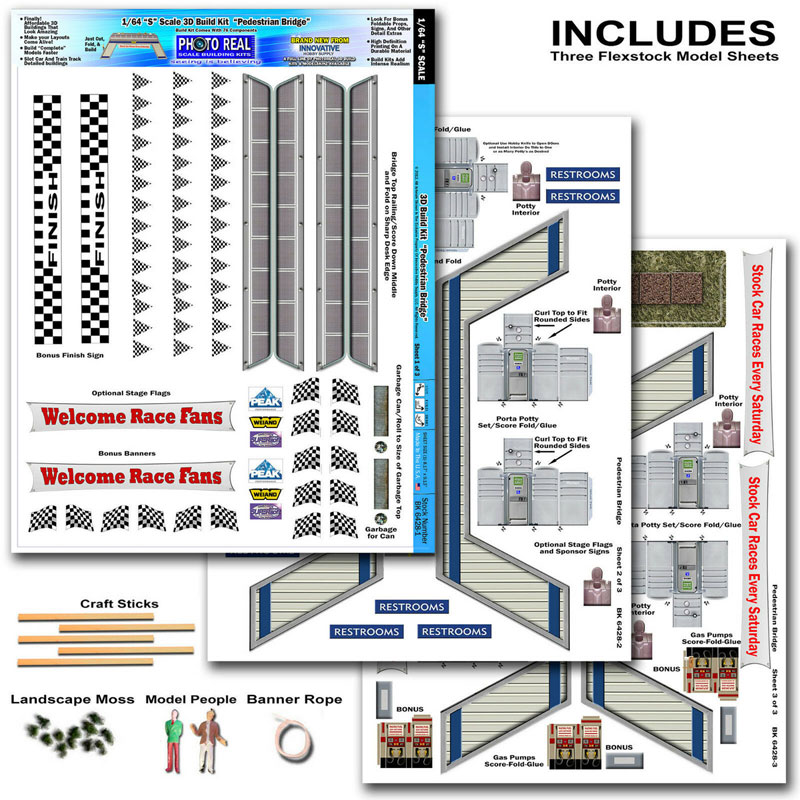 Innovative Hobby 1/64 scale "Pedestrian Bridge" Photo Real Fits AFX, Aurora, Autoworld Race Tracks Building Kit