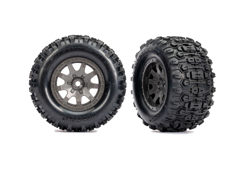 Traxxas Charcoal Gray Wheels Dual Profile Sledgehammer Tires (Rear) (2)