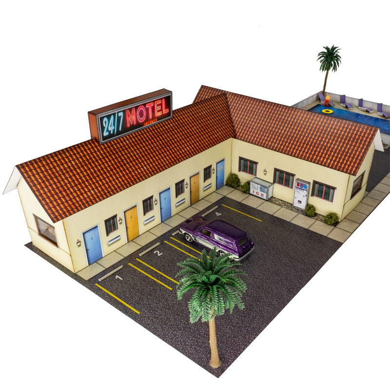 Innovative Hobby "24/7 Motel" Photo Real Scale Building Kit: 1/64 Scale