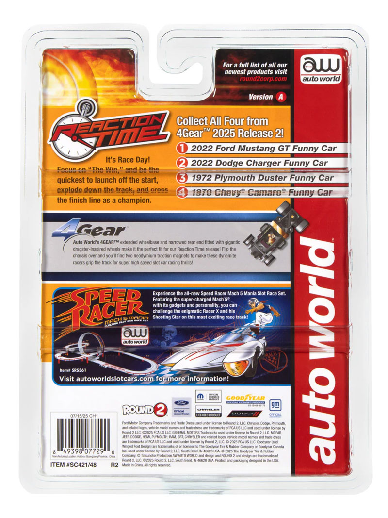 Auto World 2022 Ford Mustang GT Wild Horses FC (Blue, Red, & Orange) 4Gear HO Slot Car