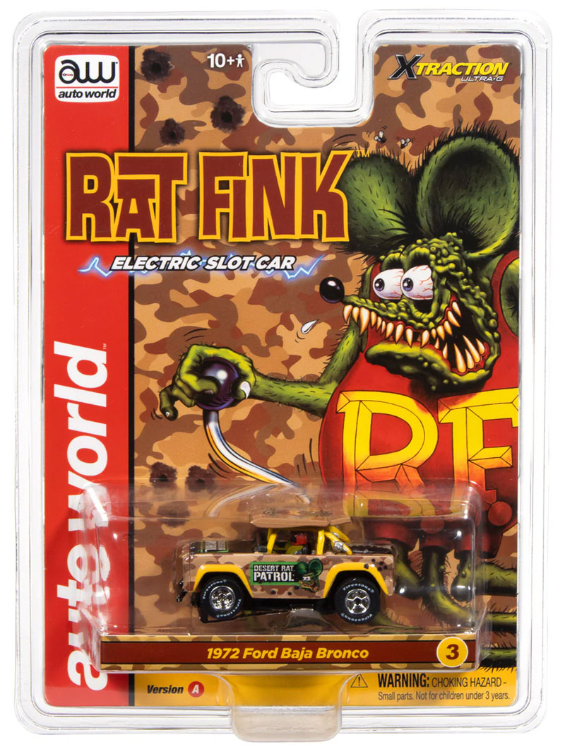 Auto World 1972 Ford Baja Bronco Rat Fink (Yellow) X-Traction HO Slot Car