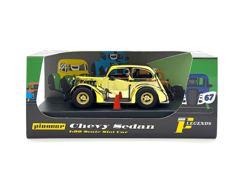 Pioneer Chevy Sedan Legends Racer Gold-Chrome Plated 1/32 Slot Car - Special Edition