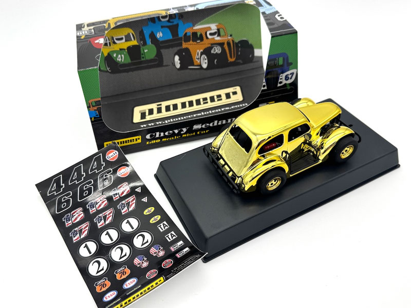 Pioneer Chevy Sedan Legends Racer Gold-Chrome Plated 1/32 Slot Car - Special Edition