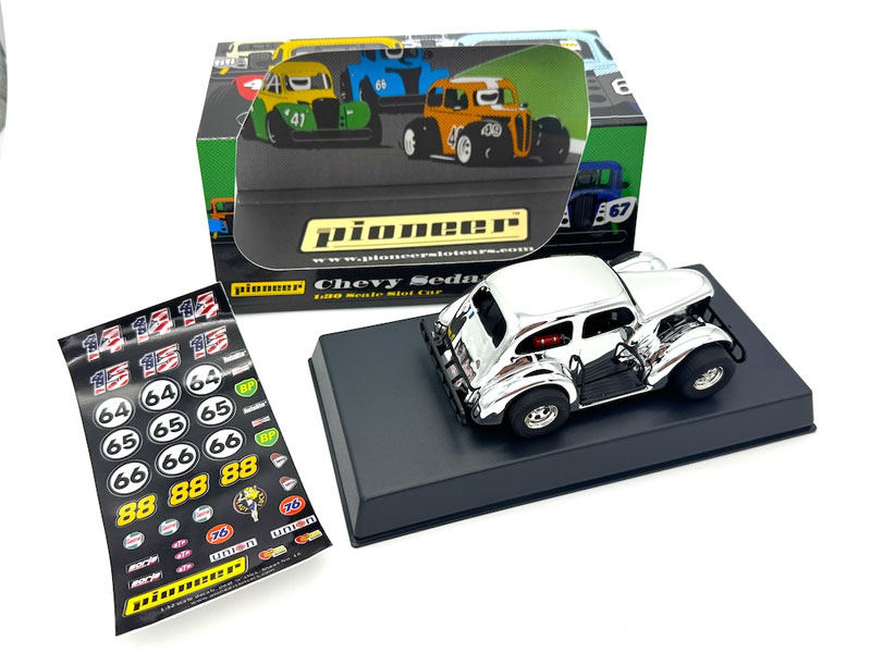 Pioneer Chevy Sedan Legends Racer Chrome Plated 1/32 Slot Car - Special Edition