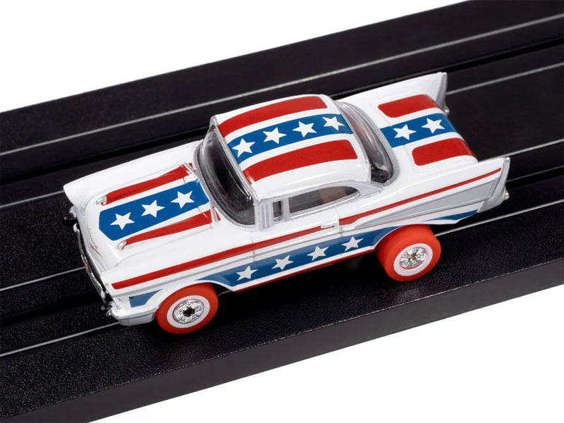 Auto World 1957 Chevy Bel Air (White, Red & Blue) Thunderjet HO Slot Car