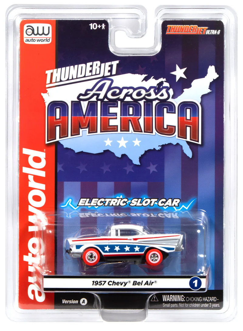 Auto World 1957 Chevy Bel Air (White, Red & Blue) Thunderjet HO Slot Car