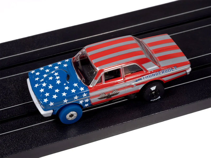 Auto World 1964 Ford Thunderbolt (Silver, White, Red & Blue) Thunderjet HO Slot Car