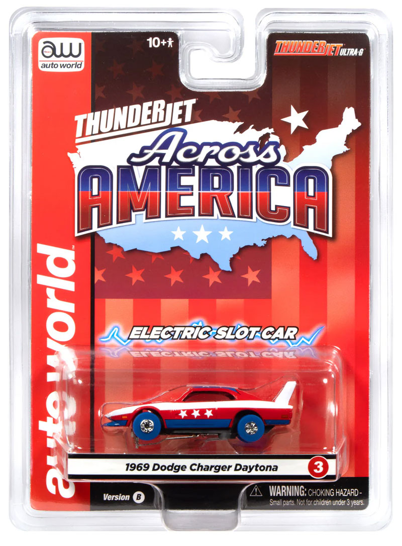 Auto World 1969 Dodge Charger Daytona (Red, Blue & White) Thunderjet HO Slot Car