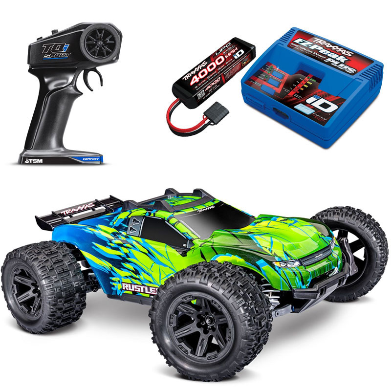 Traxxas Rustler 4X4 Brushless RTR Stadium Truck w/TSM & TQi Sport with 3S LiPo Combo
