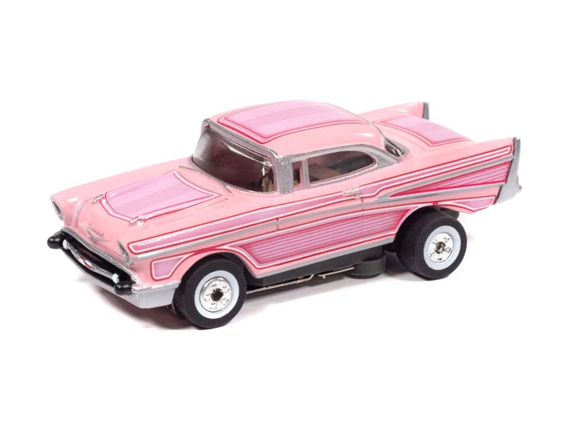 Auto World 1957 Chevrolet Bel Air Lowrider (Pink) Thunderjet HO Slot Car
