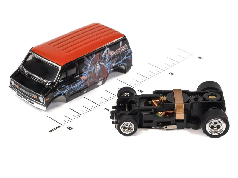 Auto World 1973 Dodge Van Fender (Black & Red w/Wizard Graphics) 4Gear HO Slot Car