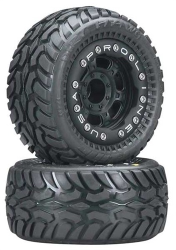 Pro-Line 1/16 E-Revo Dirt Hawg Tires on Titus Beadloc Wheels