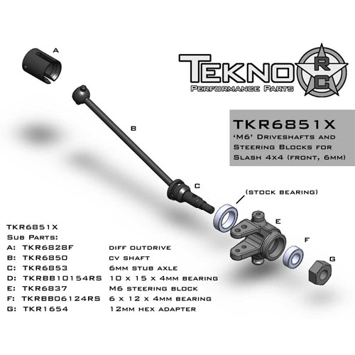 Tekno RC M6 Front Driveshafts, Steering Blocks, Stub Axles for Slash & Stampede 4x4