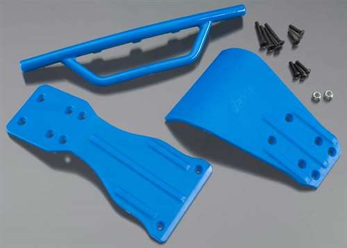 RPM Blue Front Bumper, Skid Plate & Brace for Associated SC10 2WD
