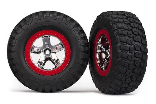 Traxxas Tires & wheels, assembled, glued (SCT chrome, red beadlock style wheels, BFGoodrichÂ® Mud-Terrain  T/A KM2 tires, foam inserts) (2)(4WD front/rear, 2WD rear only)