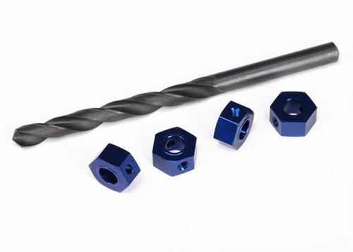 Traxxas 12mm Hex, (Blue-Anodized) 6061-T6 Aluminum Wheel Adaptors with (4) 3x10 Screw Pins and 0.25 inch Drill Bit (For 6mm Shafts)