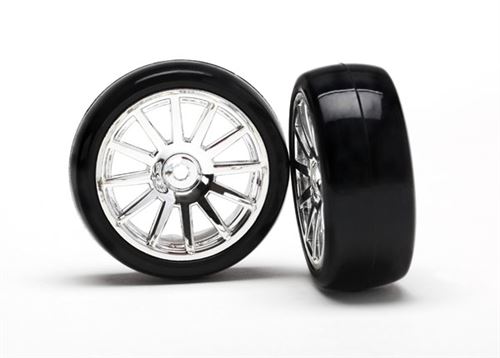 Traxxas Tires & wheels, assembled, glued (12-spoke chrome wheels, slick tires) (2)