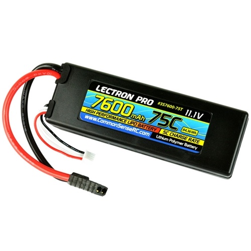 Lectron Pro 11.1V 3S 7600mAh 75C Lipo Battery Traxxas Plug
