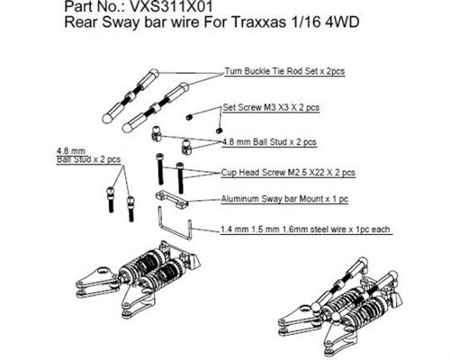 Hot Racing Complete Front & Rear Adjustable Sway Bar Set for 1/16 E-Revo, Slash