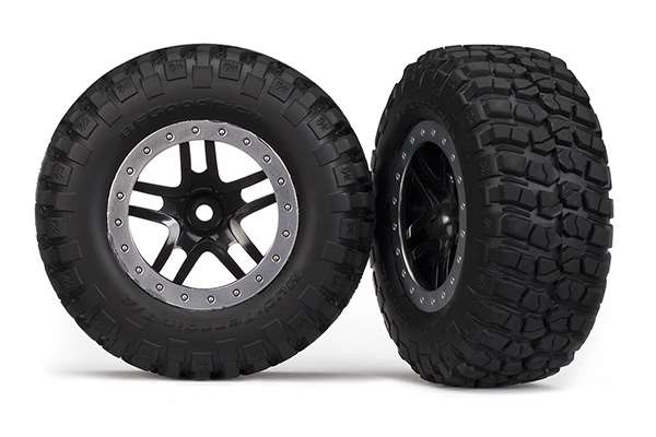 Traxxas BFGoodrich Mud-Terrain T/A KM2 Tires on Black Wheels w/Satin Chrome Beadlock (2) (2WD Front)