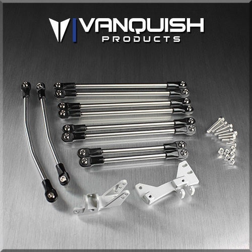 Vanquish Axial SCX 3 Link / CMS / Panhard Conversion Kit for Stock 12.3 WB Clear Anodized