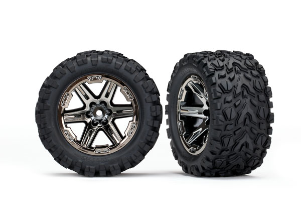 Traxxas Rustler 4x4 Talon Extreme Tires on Black Chrome Wheels (4x4 F/R, 2WD Fr) (6773X)
