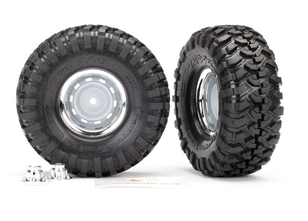 Traxxas Canyon Trail 1.9 Tires on Chrome Wheels with Center Caps & Decals for TRX-4 TRX-6 (Requires #8255A extended stub axle) (8166)