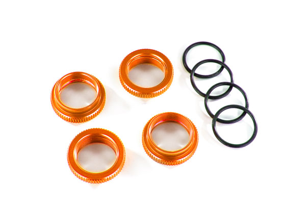 Traxxas Maxx GT-Maxx Orange Aluminum Spring Retainer Adjusters (4) Assembled with O-Rings (8968A)