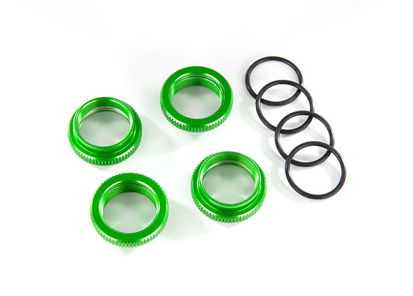 Traxxas Maxx GT-Maxx Green Aluminum Spring Retainer Adjusters (4) Assembled with O-Rings (8968G)