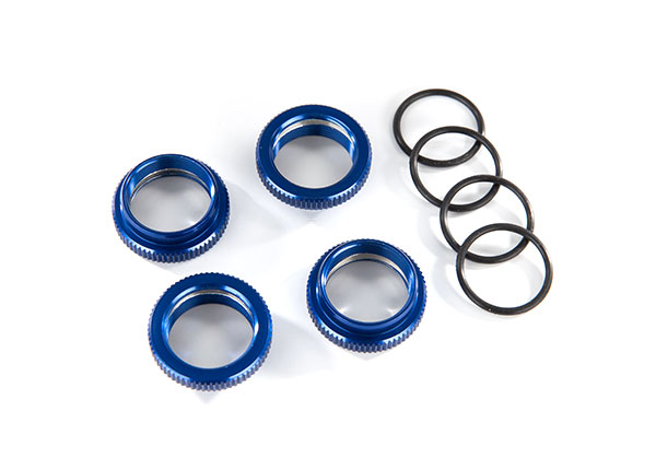 Traxxas Maxx GT-Maxx Blue Aluminum Spring Retainer Adjusters (4) Assembled with O-Rings (8968X)