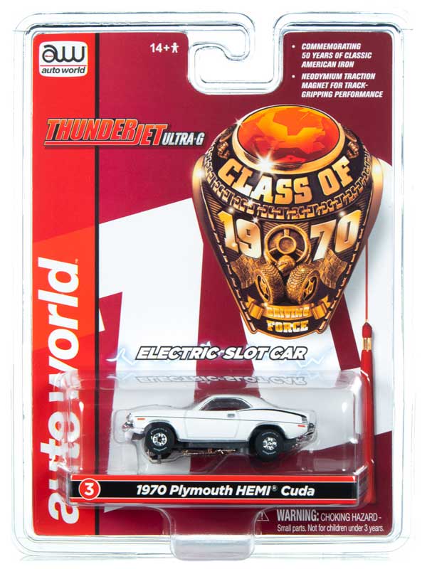 Auto World 1970 Plymouth Hemi Cuda White Thunderjet HO Slot Car
