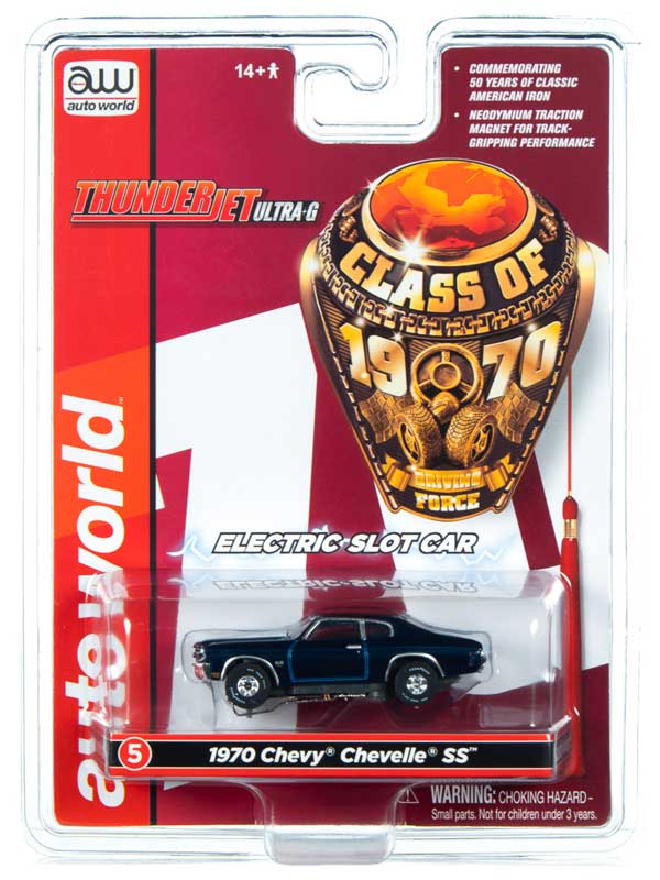 Auto World 1970 Chevrolet Chevelle SS Dark Blue Thunderjet HO Slot Car (SC350-5)
