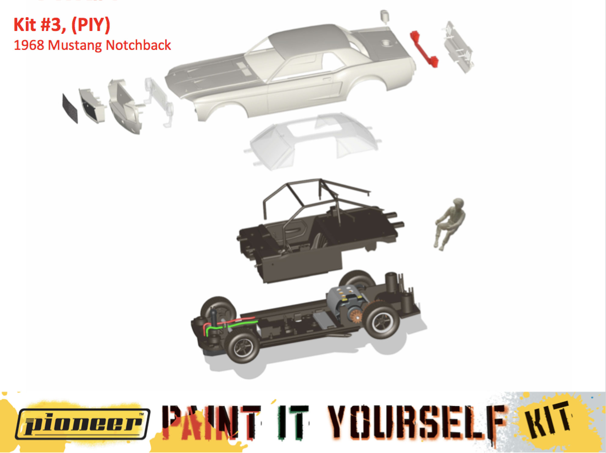Pioneer 1968 Mustang Race Car Paint It Yourself PIY Kit 1/32 Slot