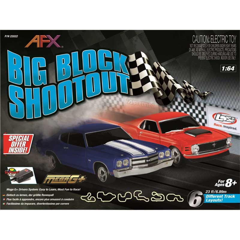 AFX Big Block Shootout 23-Foot HO Slot Car Track with Ford Mustang and Chevy Chevelle (22022)