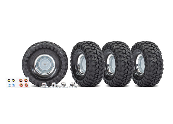 Traxxas TRX-4 Canyon Trail Tires on 1.9" Chrome Wheels w/Center Caps FULL SET OF 4 (requires #8255A extended stub axle) (8166X)