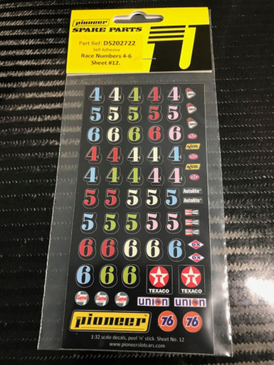 Pioneer VINTAGE Style Racing Numbers (4, 5, 6) Sticker Sheet #12