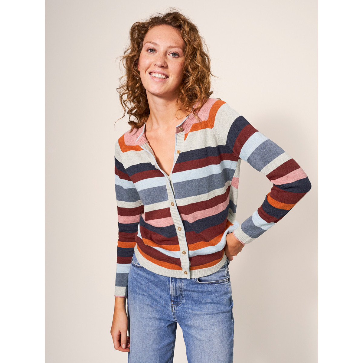 White Stuff Lulu Stripe Cardigan Pink Multi | Kilkenny Design