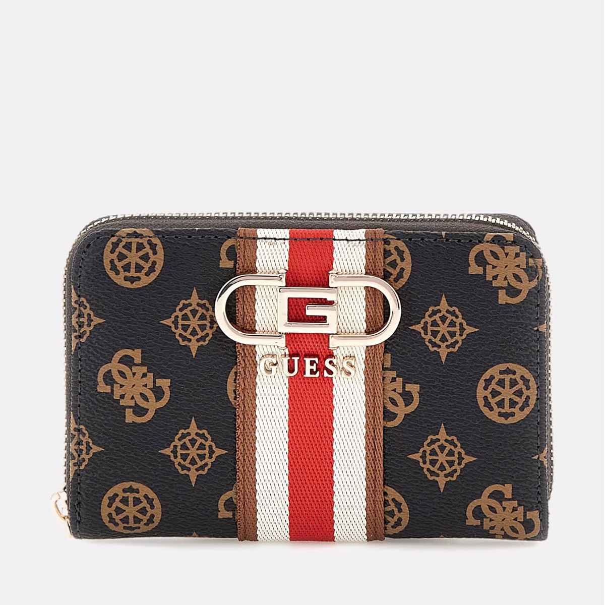 GUESS Nelka SLG Medium Zip Around Wallet Cream Logo