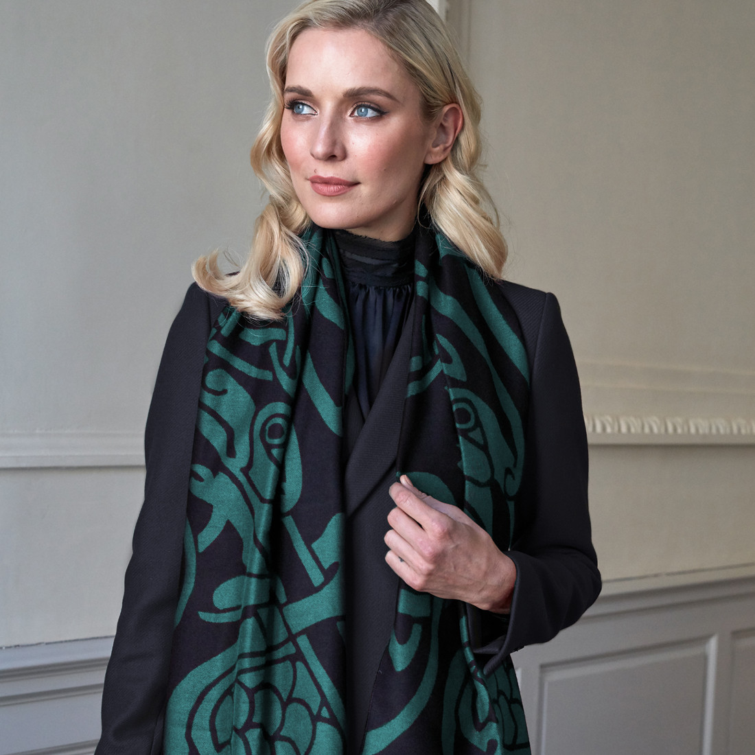 Green & Black Bk Celtic Reversible Scarf | Kilkenny Design