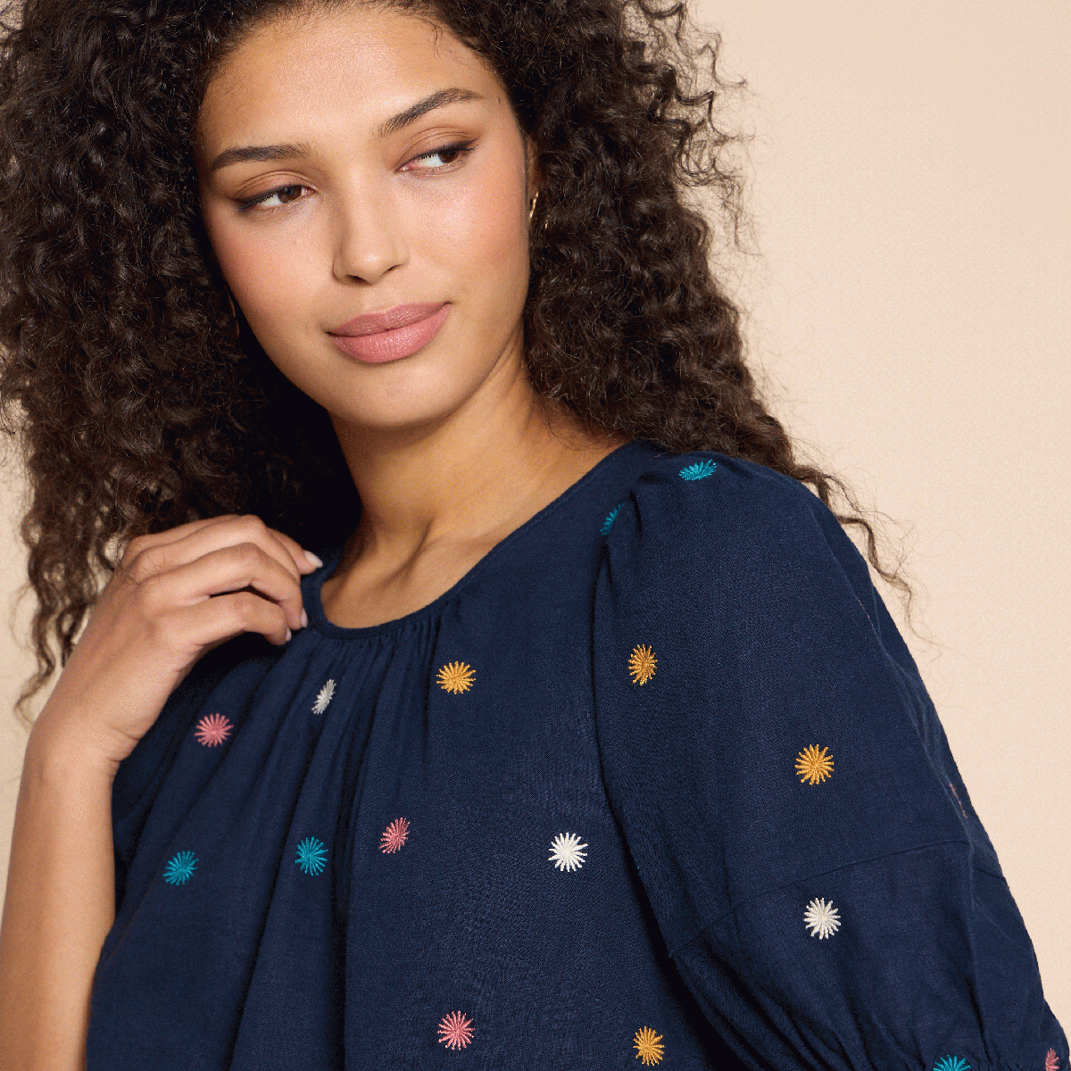 Buy Linen Blend Printed V-Neck Top at Marks & Spencer