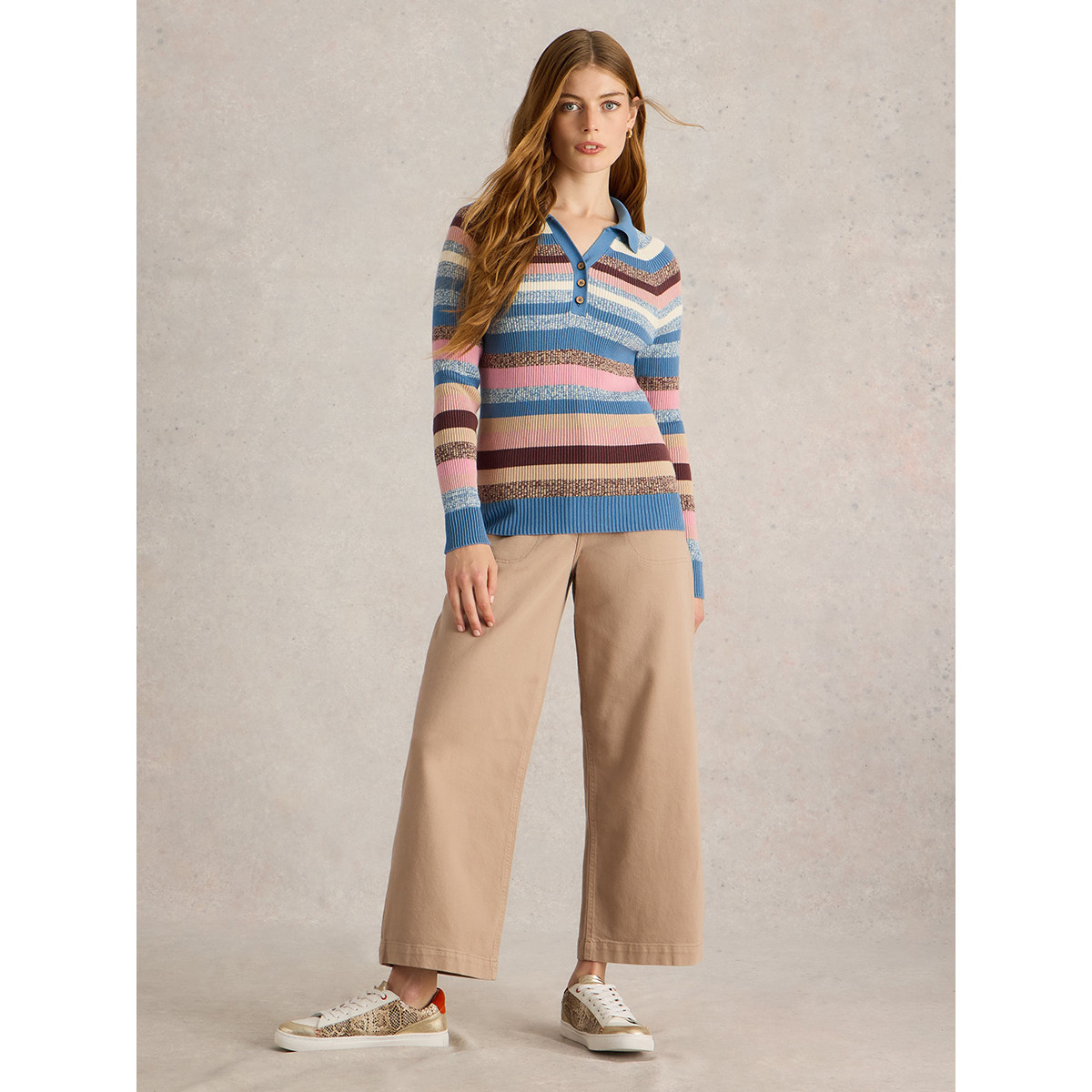 Rib Collar Stripe Jumper Blue | Kilkenny Design
