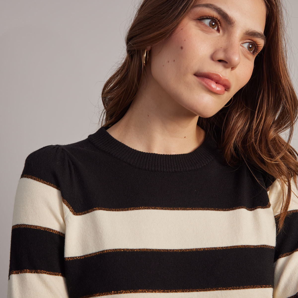 Crossing Lurex Crew Neck Jumper Stripe Black Kilkenny Design